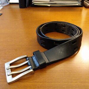 Vtg. Nautica Black Leather Double-Prong Belt
